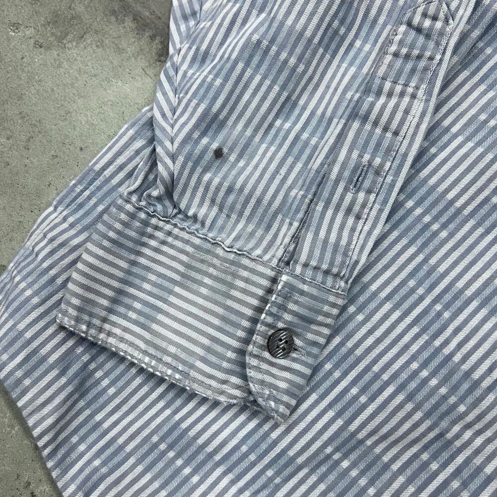 Vintage 90s Levi's Geometric Stripe Checker Button Up Shirt XL Blue Abstract - Picture 4 of 9